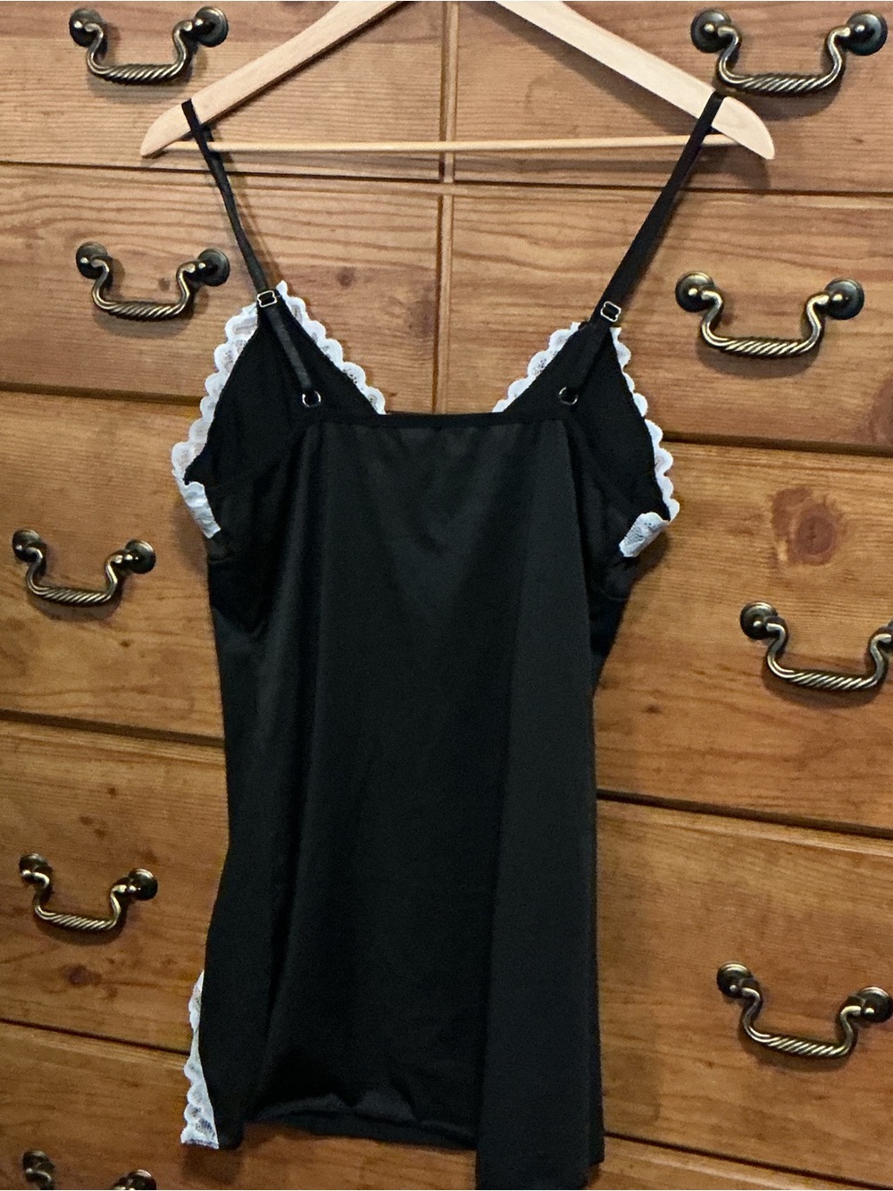 SHEIN Black Chemise with White Lace Trim - Picture 2 of 3